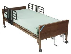 Drive Medical 15003bv-pkg-1-t Multi Height Manual Hospital Bed with Half Rails and Therapeutic Support Mattress