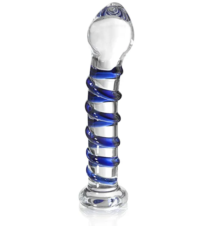 Glacier Glass Blue Spiral Dildo