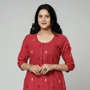 Red - Jacquard Cotton Long Kurta